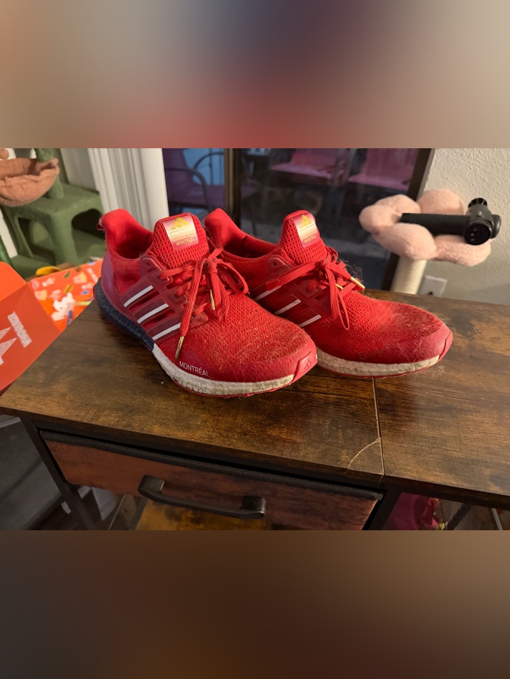 adidas Red Athletic Sneakers with White Stripes